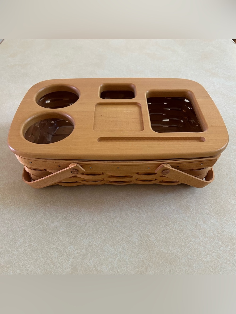 Longaberger 2000 Small Gathering Basket Road Trip Lid Protector Vintage 2 in 1